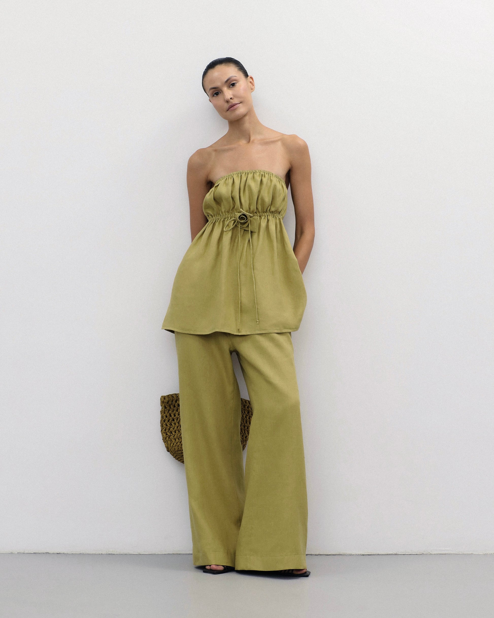 Strapless Rose Top in Olive